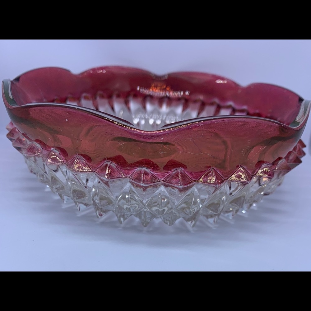 Vintage Indiana ruby, diamond cut glass dish